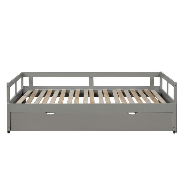Extending Daybed with Trundle, Wooden Daybed with Trundle, Gray