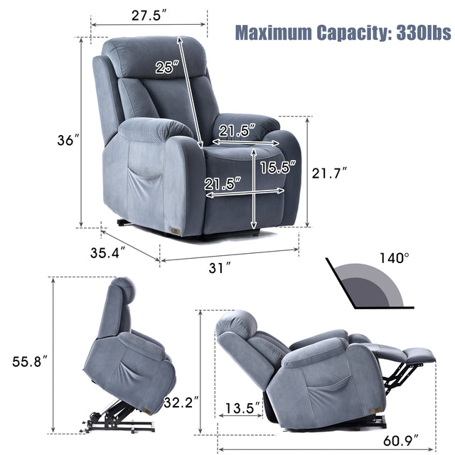 Lift Chair Recliner for Elderly Power Remote Control Recliner Sofa Relax Soft Chair Anti-skid Australia Cashmere Fabric Furniture Living Room Light Gray