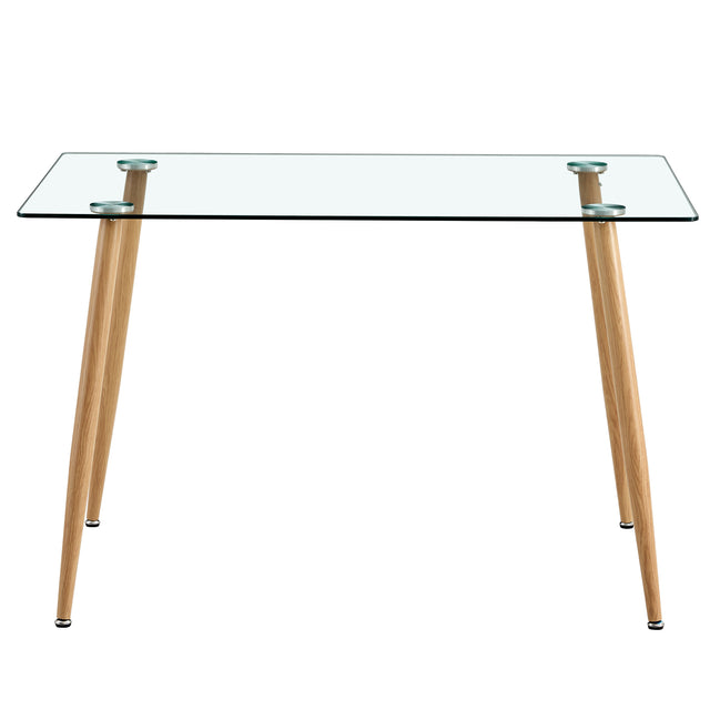 Modern Minimalist Rectangular Glass Dining Table for 4-6 with 0.31" Tempered Glass Tabletop and Wood color Coating Metal Legs, Writing Table Desk, for Kitchen Dining Living Room, 47" W x 31"D x 30" H