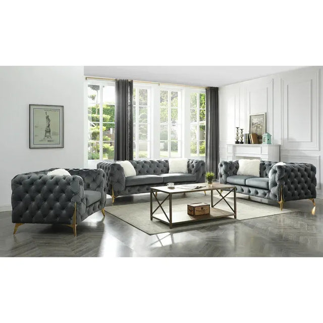 Moderno Tufted Loveseat Finished in Velvet Fabric in Gray