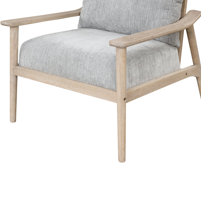 【EAT 3.10】Mid Century Modern Chair with Solid Wood Frame,Arm Chair with Vertical Slatted Back,Thick Pad Upholstered Accent Chair for Living Room, Bedroom, Belcony, Natural