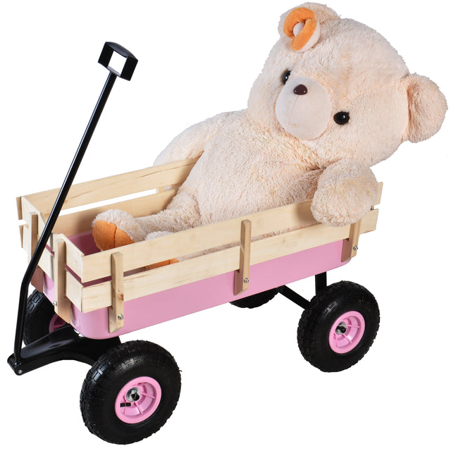 Outdoor Wagon All Terrain Pulling w/Wood Railing Air Tires Children Kid Garden