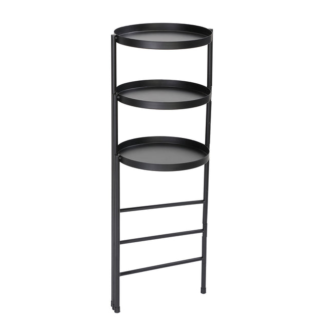 3 Tier Foldable Metal Plant Stand with Trays for Living Room, Bedroom, Balcony, Hallway, Black