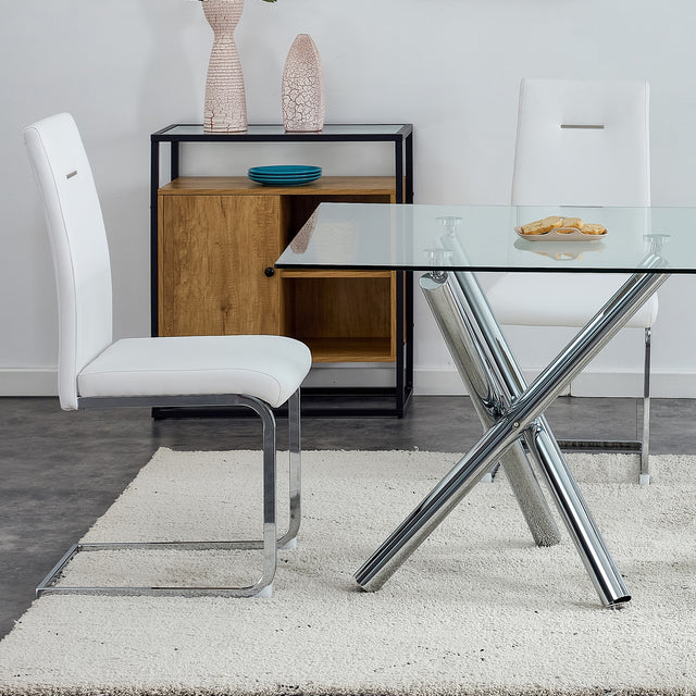 Modern Dining Chairs, PU Faux Leather High Back Upholstered Side Chair ,for Dining Room Kitchen Vanity Patio Club Guest Office Chair (Set of 2) (White+PU Leather)