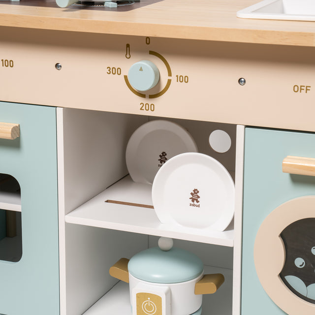 Wooden Kitchen Playset with Washing machine and microwave