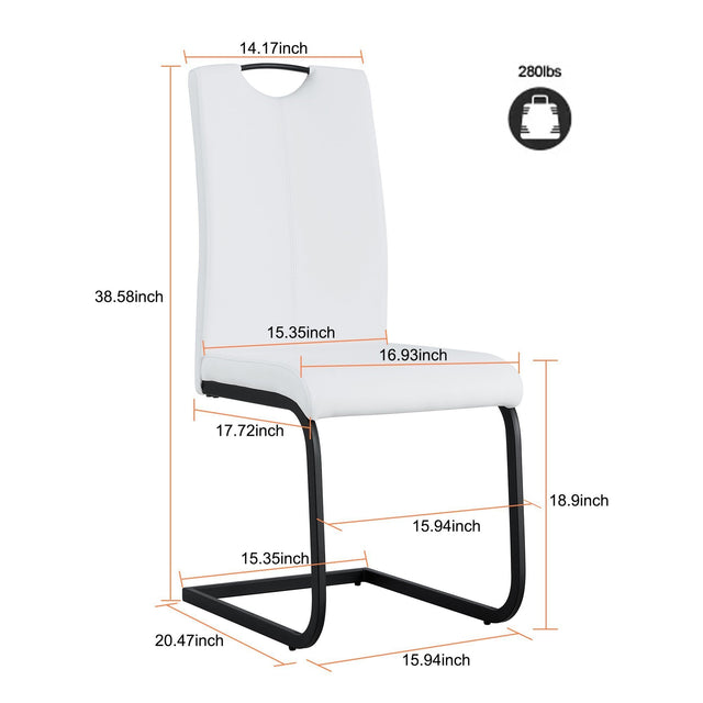 Dining chairs set of 2, White PU Chair modern kitchen chair with metal leg