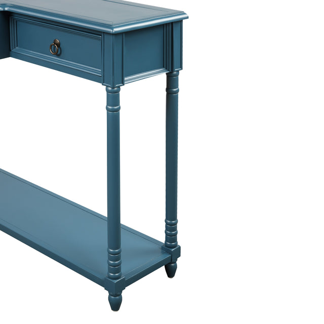 TREXM Console Table Sofa Table with Drawers for Entryway with Projecting Drawers and Long Shelf (Antique Navy)