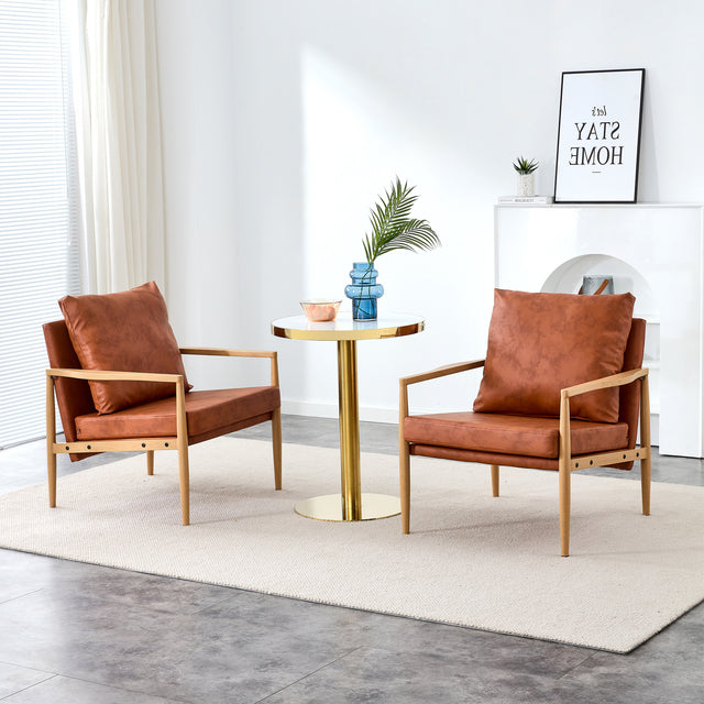 PU Leather Accent Arm Chair Mid Century Modern Upholstered Armchair with Imitation solid wood color Metal Frame Extra-Thick Padded Backrest and Seat Cushion Sofa Chairs for Living Room