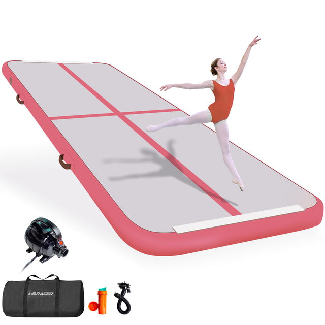 inQracer Gymnastics Mat Air Mats 10ft, Inflatable Tumbling Mat Tumble Track Air Floor with Electric Air Pump for Kids Home Use/Cheerleading/Gym/Outdoor/Yoga/Water Use, Pink