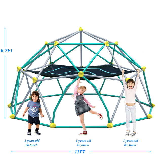 13ft Geometric Dome Climber Play Center, Kids Climbing Dome Tower with Canopy, Rust & UV Resistant Steel Supporting 1000 LBS
