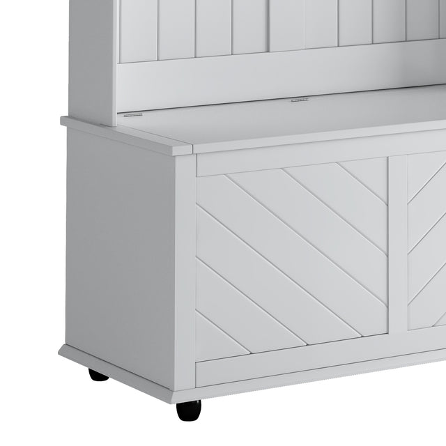 U-Can Hall Tree with 4 Hooks , Coat Hanger, Entryway Bench, Storage Bench, 3-in-1 Design, 40INCH, for Entrance, Hallway (White)