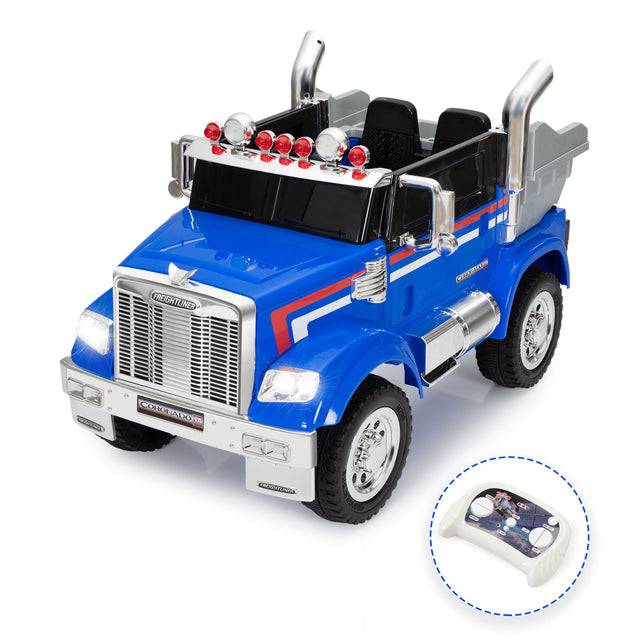 12V Kids Battery Electric Ride On Car Toy, Optimus Prime Truck with Remote Control, Transformers Die-Cast Vehicle W/ Music, Rear Loader, Blue