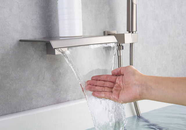 Waterfall Tub Faucet Wall Mount Roman Tub Filler Chrome Single Handle Brass Bathroom Bathtub Faucet with Hand Shower