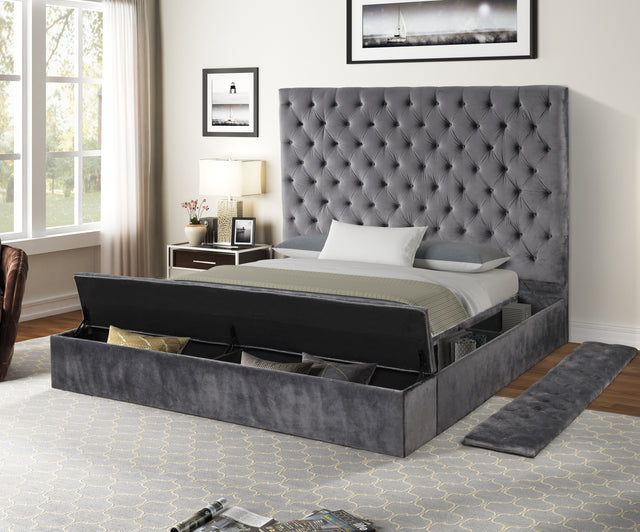 Nora Full 4 Pc Vanity Tufted Storage Bedroom Set made with Wood in Gray
