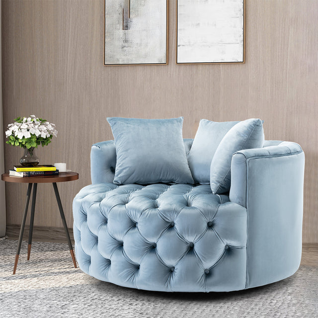 Coolmore Modern Akili swivel accent chair barrel chair for hotel living room / Modern leisure chair Light blue