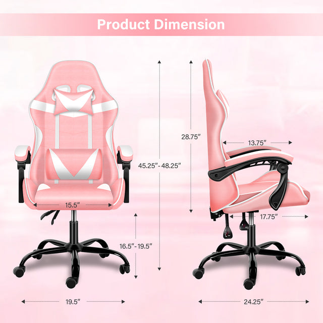 YSSOA Racing Video Backrest and Seat Height Recliner Gaming Office High Back Computer Ergonomic Adjustable Swivel Chair, Without footrest, Pink/White