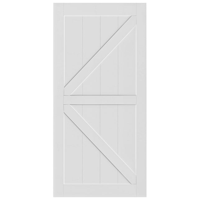 CRAZY ELF 28" x 84" "K" Style Wood Primed Standard Barn Door Slab, DIY Unfinished Solid Wood Paneled Door, Interior Single Door Slab, Pre-Drilled Ready to Assemble