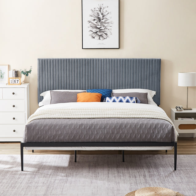 B110 King bed Beautiful line stripe cushion headboard Strong iron frame with high temperature paint