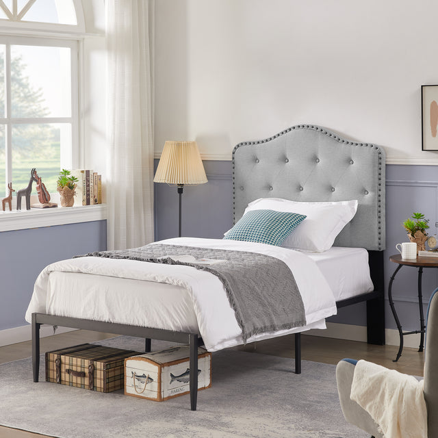 B113 Twin bed, Beautiful headboard with buttons Strong iron frame with high temperature paint