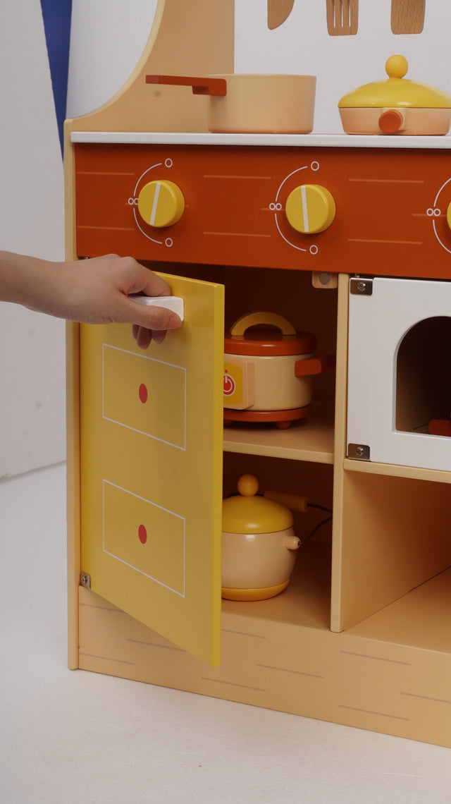 Wooden Pretend Play Kitchen Set for Kids Toddlers, Toys Gifts for Boys and Girls,Yellow