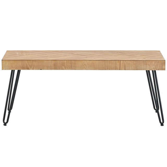 ON-TREND Modern Coffee Table, Easy Assembly Tea Table, Thicken Cocktail Table with w/Chevron Pattern & Metal Hairpin Legs for Living Room, Ash Wood Finished