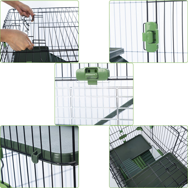 4-Tier 32"Small Animal Metal Cage Height Adjustable with Lockable Casters Grilles Pull-out Tray for Rabbit Chinchilla Ferret Bunny Guinea Pig Squirrel Hedgehog(GREEN)(=OLD SKU:W69133216)
