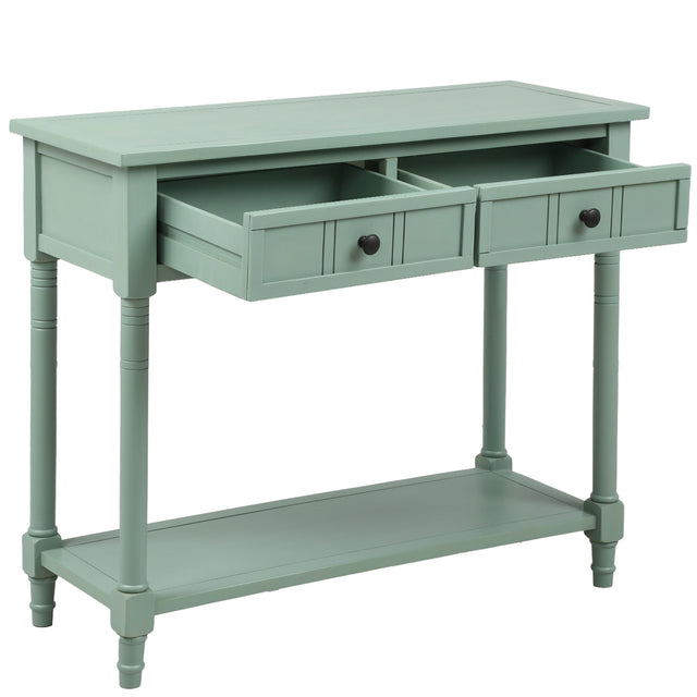 TREXM Daisy Series Console Table Traditional Design with Two Drawers and Bottom Shelf Acacia Mangium (Retro blue)