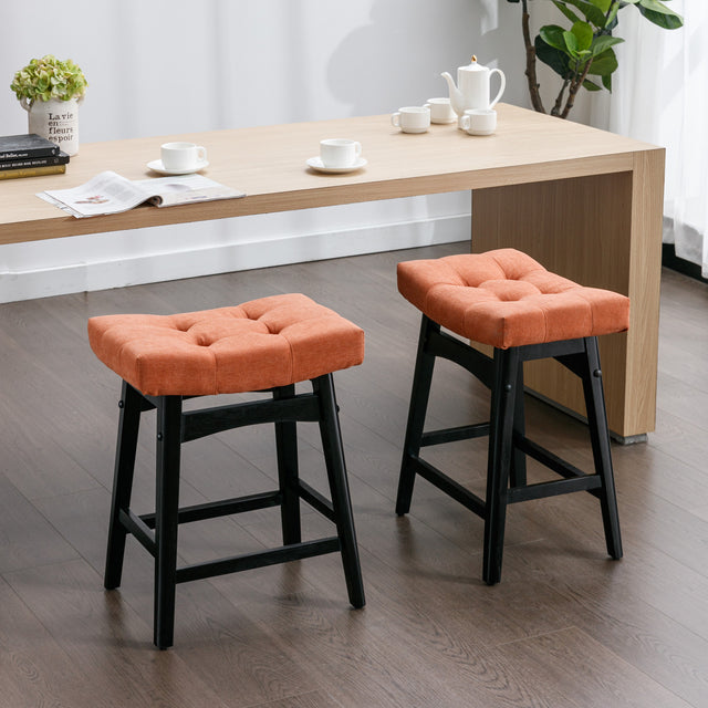 A&A Furniture,Counter Height 25" Stools for Kitchen Counter Backless Faux Leather Stools Farmhouse Island Chairs (25 Inch, Orange,Set of 2),SW1838OG
