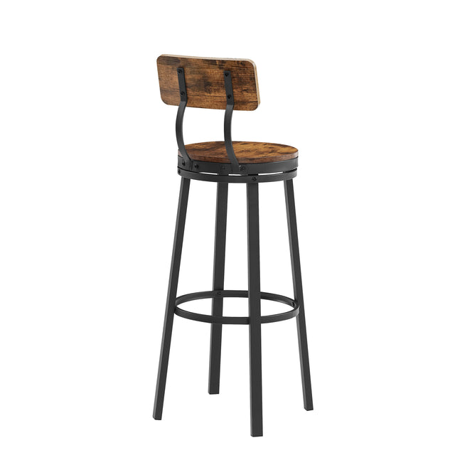 Swivel bar stool set of 2 with backrest, industrial style, metal frame, 29.5'' high.(Rustic Brown,13.4’’w x 40.5’’h)