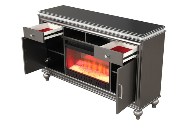 Ginger TV Stand With Electric Fireplace in Gun Metal
