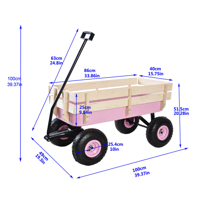 Outdoor Wagon All Terrain Pulling w/Wood Railing Air Tires Children Kid Garden