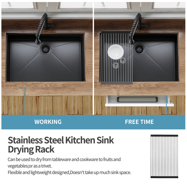 33" x 21" x 10" Undermount Kitchen Sink 16 Gauge Stainless Steel Single Bowl Kitchen Sink Gunmetal Black