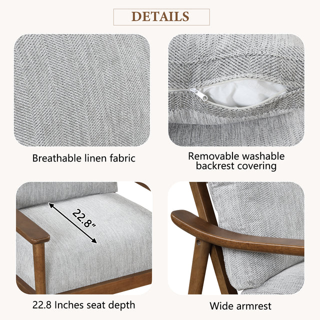 【EAT 3.17】Mid Century Modern Chair with Solid Wood Frame,Arm Chair with Vertical Slatted Back,Thick Pad Upholstered Accent Chair for Living Room, Brown
