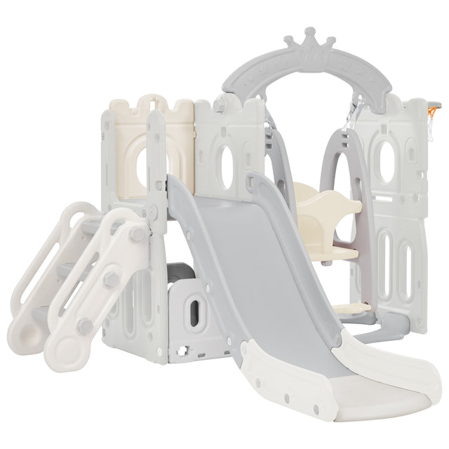 Toddler Slide and Swing Set 5 in 1, Kids Playground Climber Slide Playset with Basketball Hoop Freestanding Combination for Babies Indoor & Outdoor