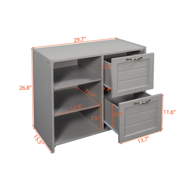 Low Twin Size Loft Bed with Cabinets, Shelves and Slide - Gray(OLD SKU :LP000503AAE)