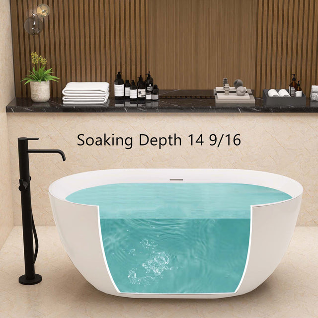 67" Acrylic Free Standing Tub - Classic Oval Shape Soaking Tub, Adjustable Freestanding Bathtub with Integrated Slotted Overflow and Chrome Pop-up Drain Anti-clogging Gloss White