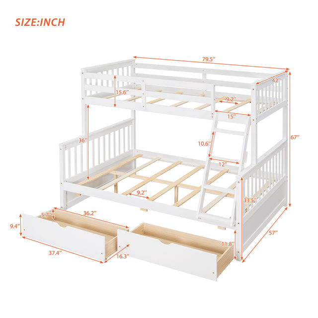 Twin-Over-Full Bunk Bed with Ladders and Two Storage Drawers (White) ( old sku:LT000165AAK)