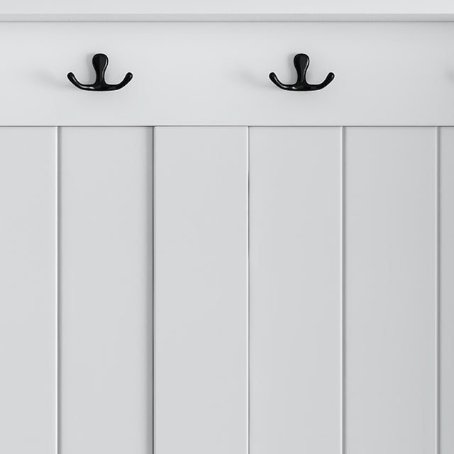 U-Can Hall Tree with 4 Hooks , Coat Hanger, Entryway Bench, Storage Bench, 3-in-1 Design, 40INCH, for Entrance, Hallway (White)