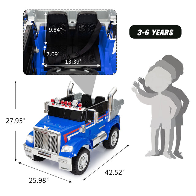 12V Kids Battery Electric Ride On Car Toy, Optimus Prime Truck with Remote Control, Transformers Die-Cast Vehicle W/ Music, Rear Loader, Blue