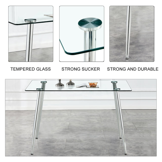 Glass dining table, dining chair set, 4 black dining chairs and 1 dining table Table size 47 "W x 29" D x 30 "H