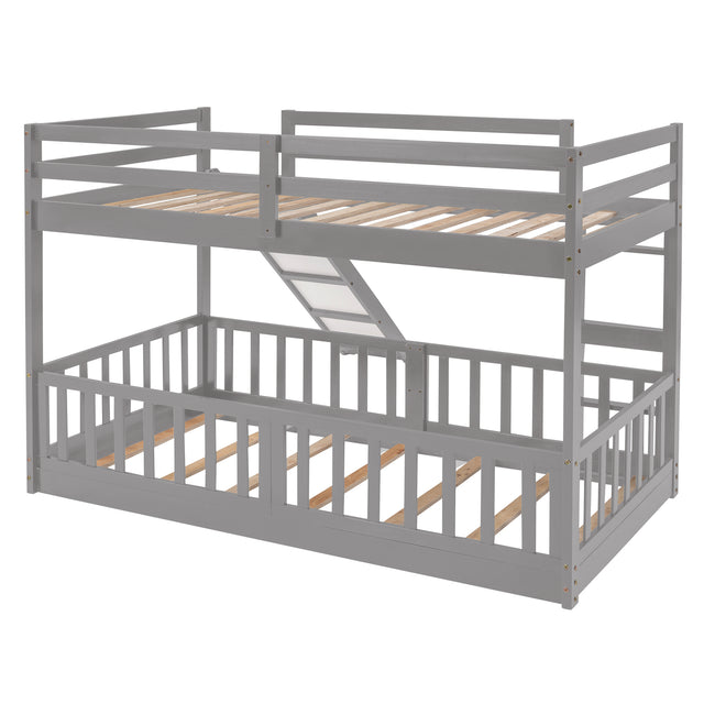 Twin Over Twin Bunk Bed with Slide and Ladder, Gray(Old SKU:LP000009AAE)