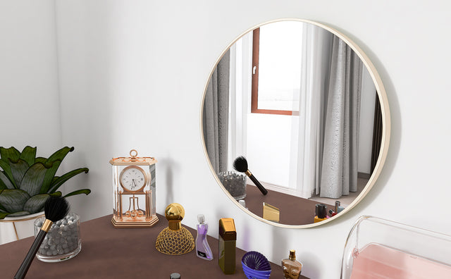 Matte Gold Wall Mirror 24” Round Mirror Metal Framed Mirror Circle Wall-Mounted Mirror, Circular Mirror for Bathroom Wall Decor Living Room