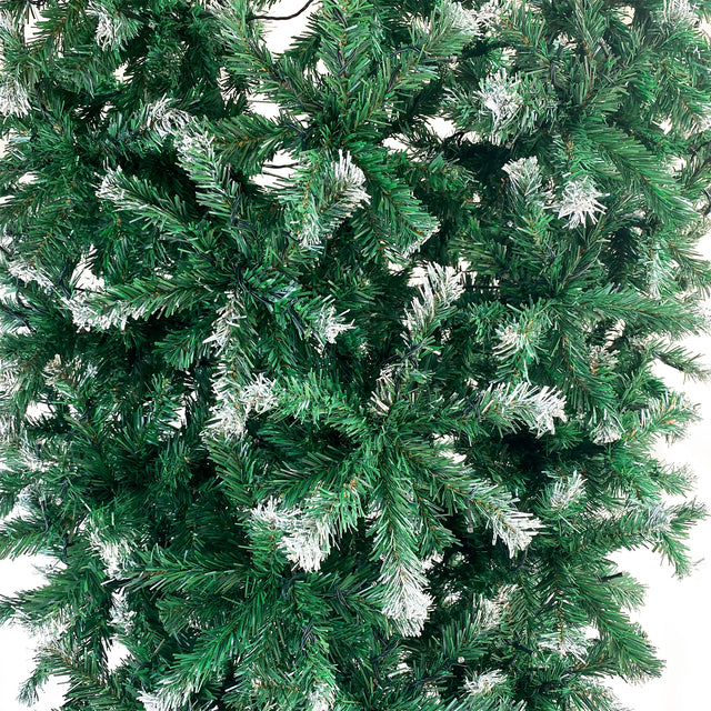 Upside Down Green Christmas Tree, Xmas Tree with LED Warm White Lights, Green leaves with part spraying White, Reinforced Metal Base & Easy Assembly 7.4ft X-mas