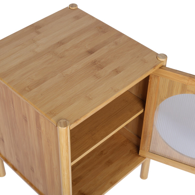 1 Door nightstand,Bamboo Mid Century Modern Nightstand,Bedside Table Accent End Table Side Table for Bedroom, Living Room, Natural