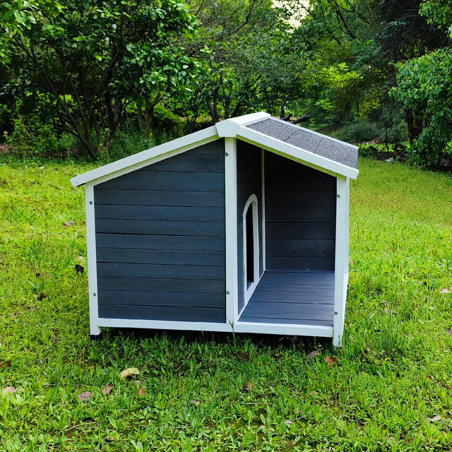 Large Outdoor Wooden Dog House, Waterproof Dog Cage, Windproof and Warm Dog Kennel with Porch Deck