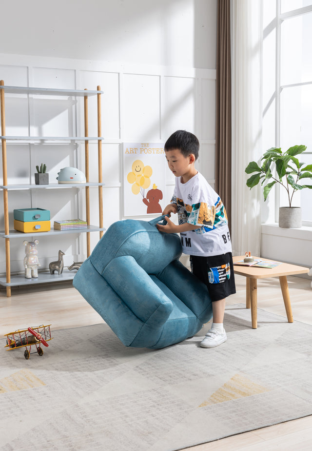 Kid's Bean Bag Chair Velvet Fabric Memory Sponge Stuffed Bean Bag Chair For Children,Blue