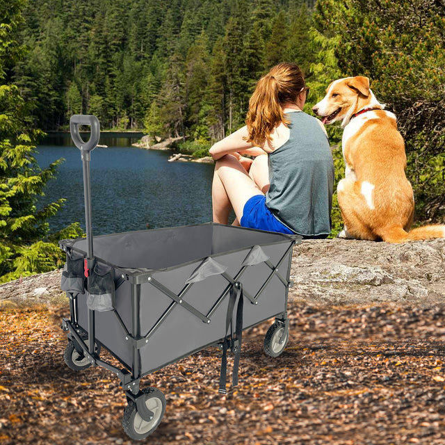 Collapsible Folding Wagon, Push Pull Foldable Beach Wagon Cart