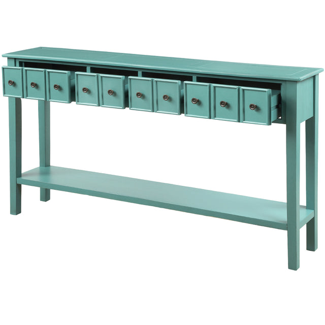 TREXM Rustic Entryway Console Table, 60" Long Sofa Table with two Different Size Drawers and Bottom Shelf for Storage (Blue)