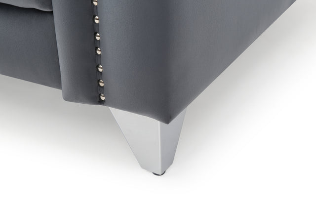 Russell Tufted Upholstery Sofa Finished in Velvet Fabric in Gray