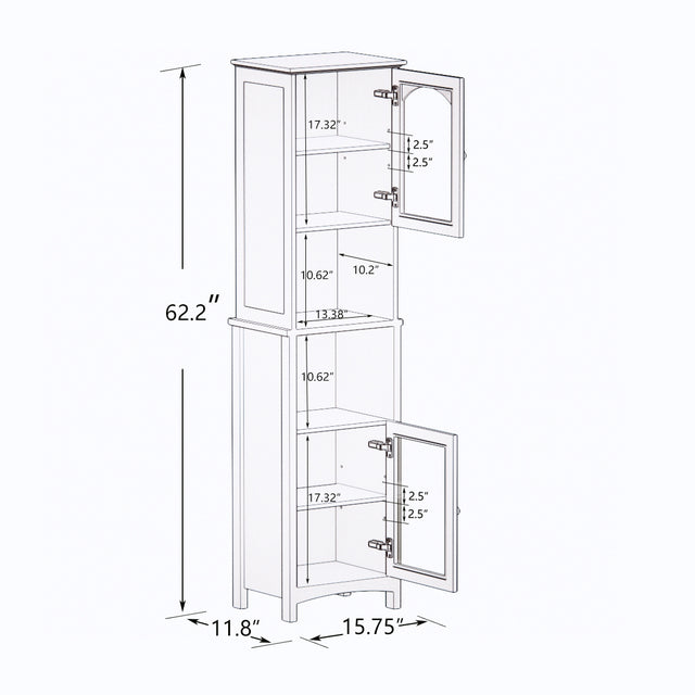 Narrow Tall Slim Floor Cabinet with 2 Glass Doors and Adjustable Shelves